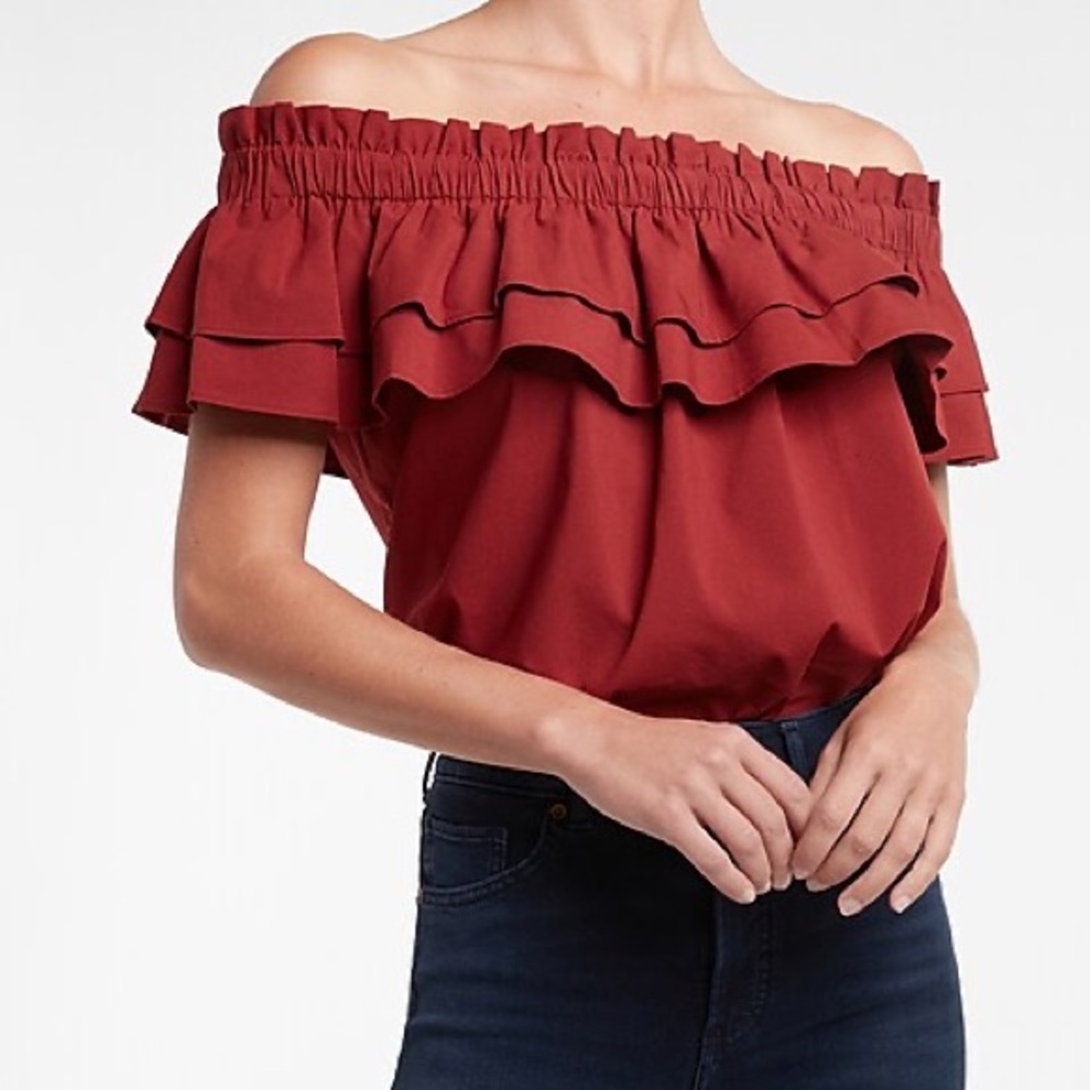 Express Ruffle Off The Shoulder Thong Bodysuit